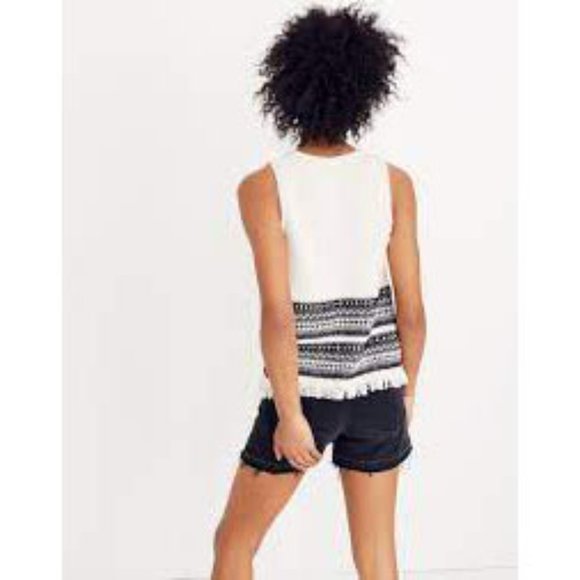 Women's White and Black Fringe Hem Top - Picture 2 of 13